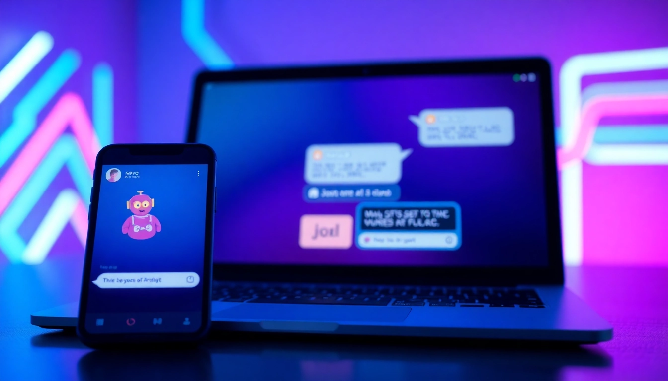 Close-up of digital devices displaying AI chat conversations with colorful, futuristic background.